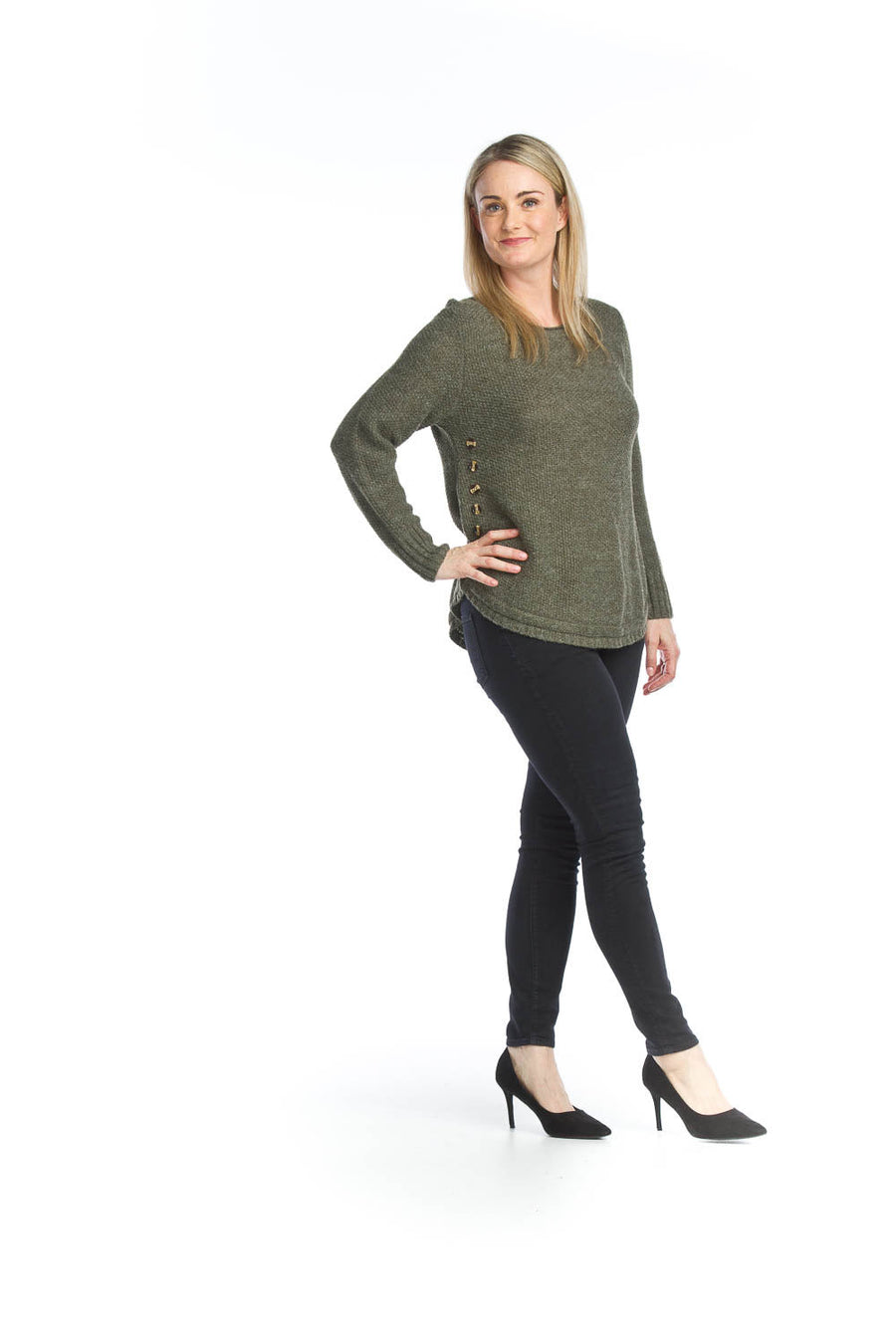 Papillon ST-11287 Knit Shirt Hem Sweater - Khaki