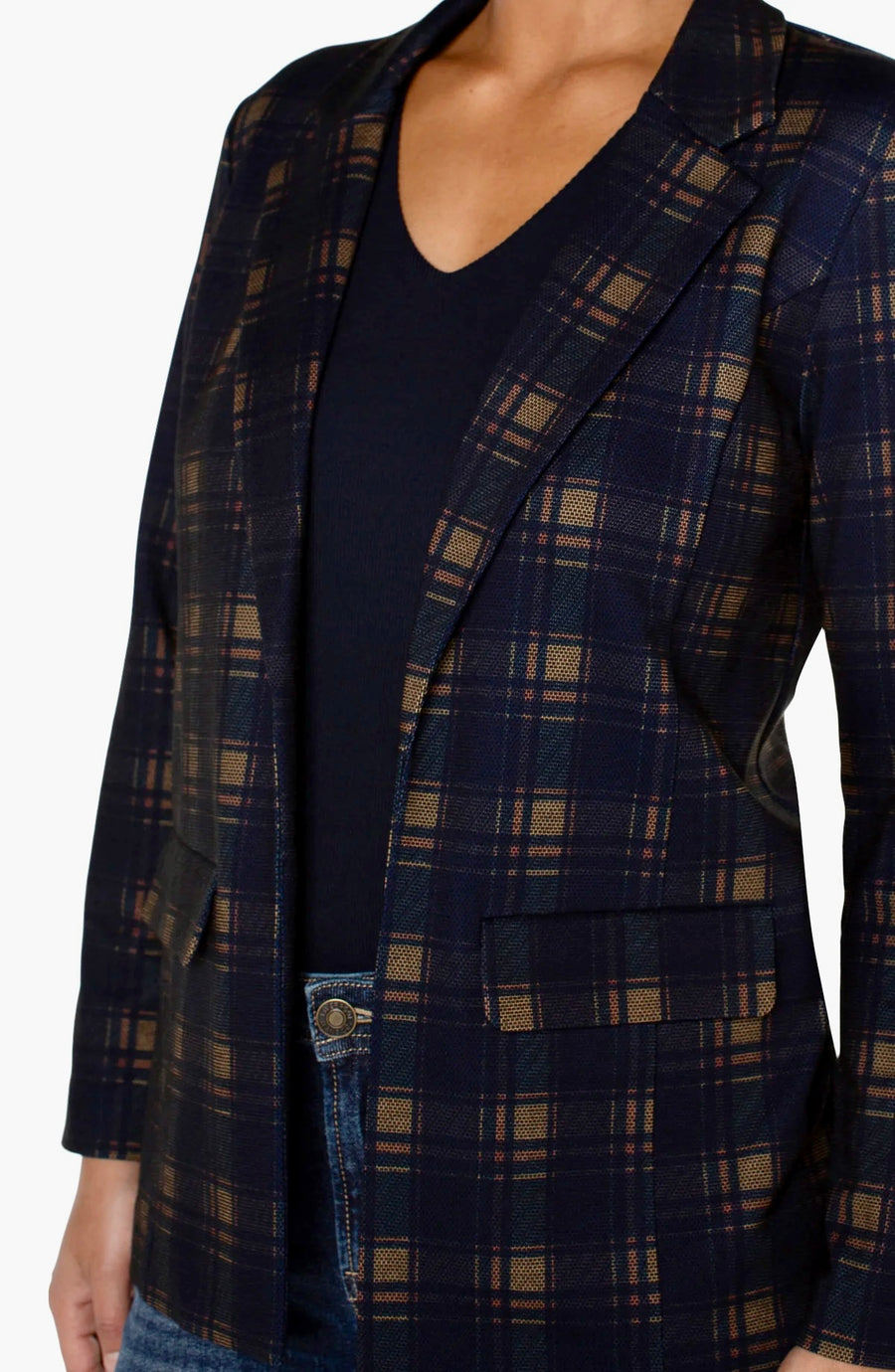 Dani Boyfriend Blazer w/Princess Dart - Navy/Amber Tartan Plaid