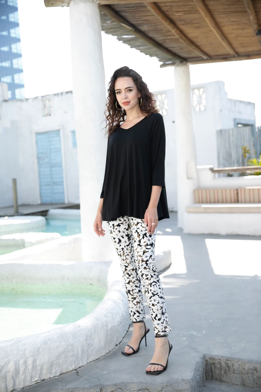 Orange T98VSS Bamboo Reversible Top 3/4 Sleeve - Black