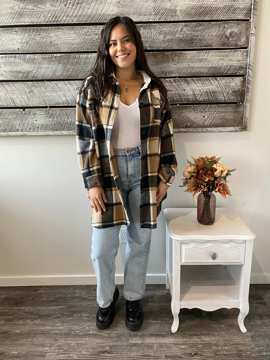 Rory Plaid Shacket - Taupe/Black