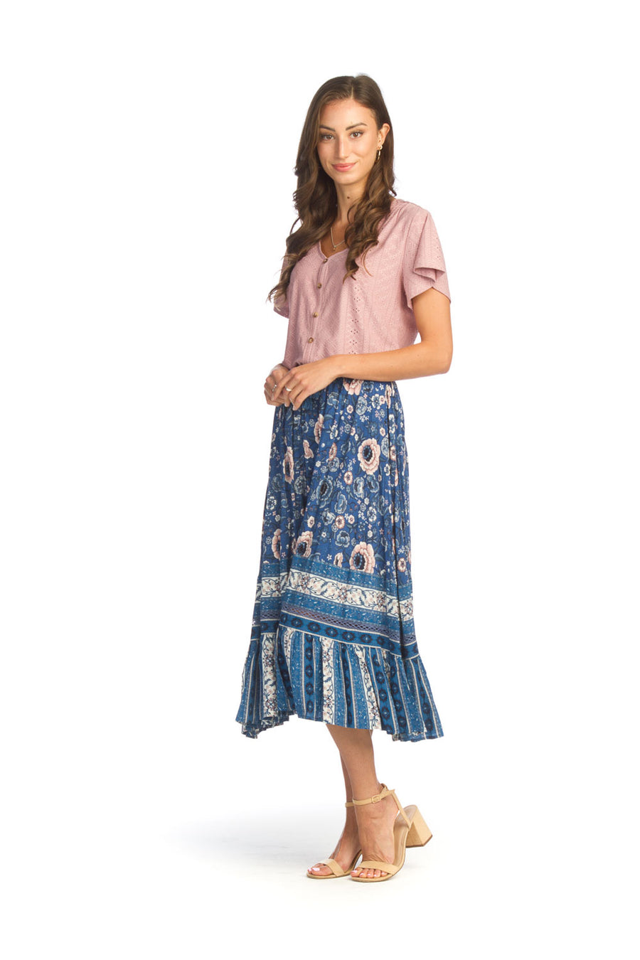 Papillon PS-14915 Floral Border Print Midi Skirt - Multi
