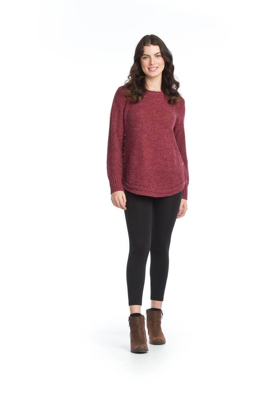 Papillon ST-11287 Knit Shirt Hem Sweater - Burgundy