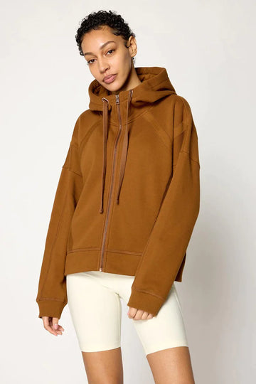 Kimmie Ease Relaxed Zip-Up Hoodie - Tobacco