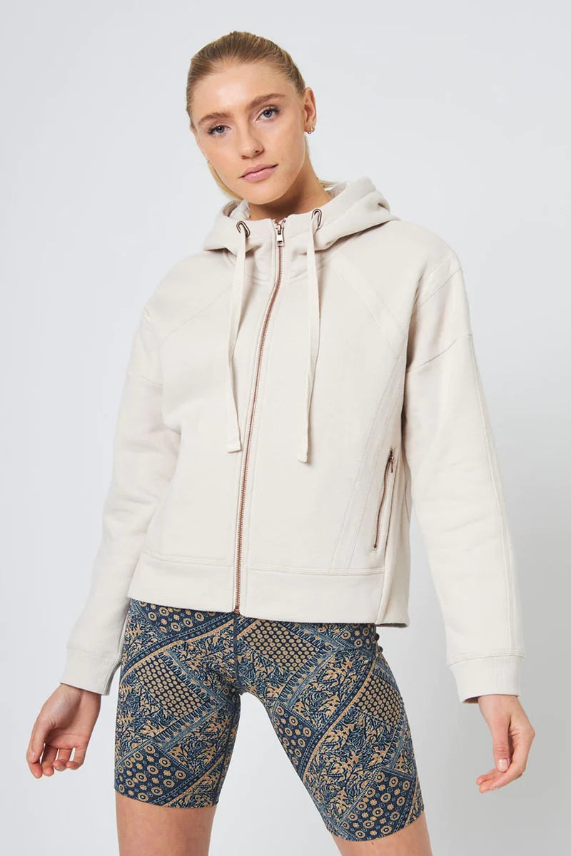 Kimmie Ease Relaxed Zip-Up Hoodie - Heather Oatmeal