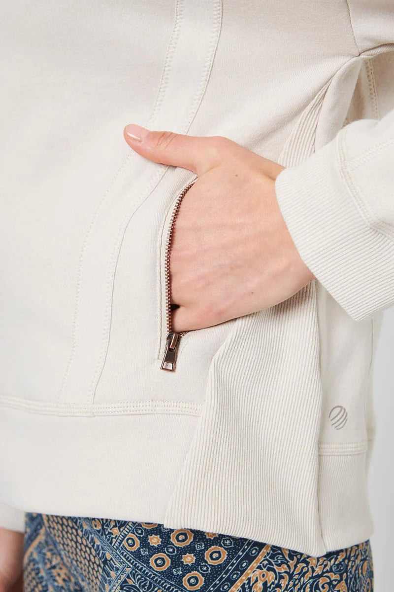 Kimmie Ease Relaxed Zip-Up Hoodie - Heather Oatmeal