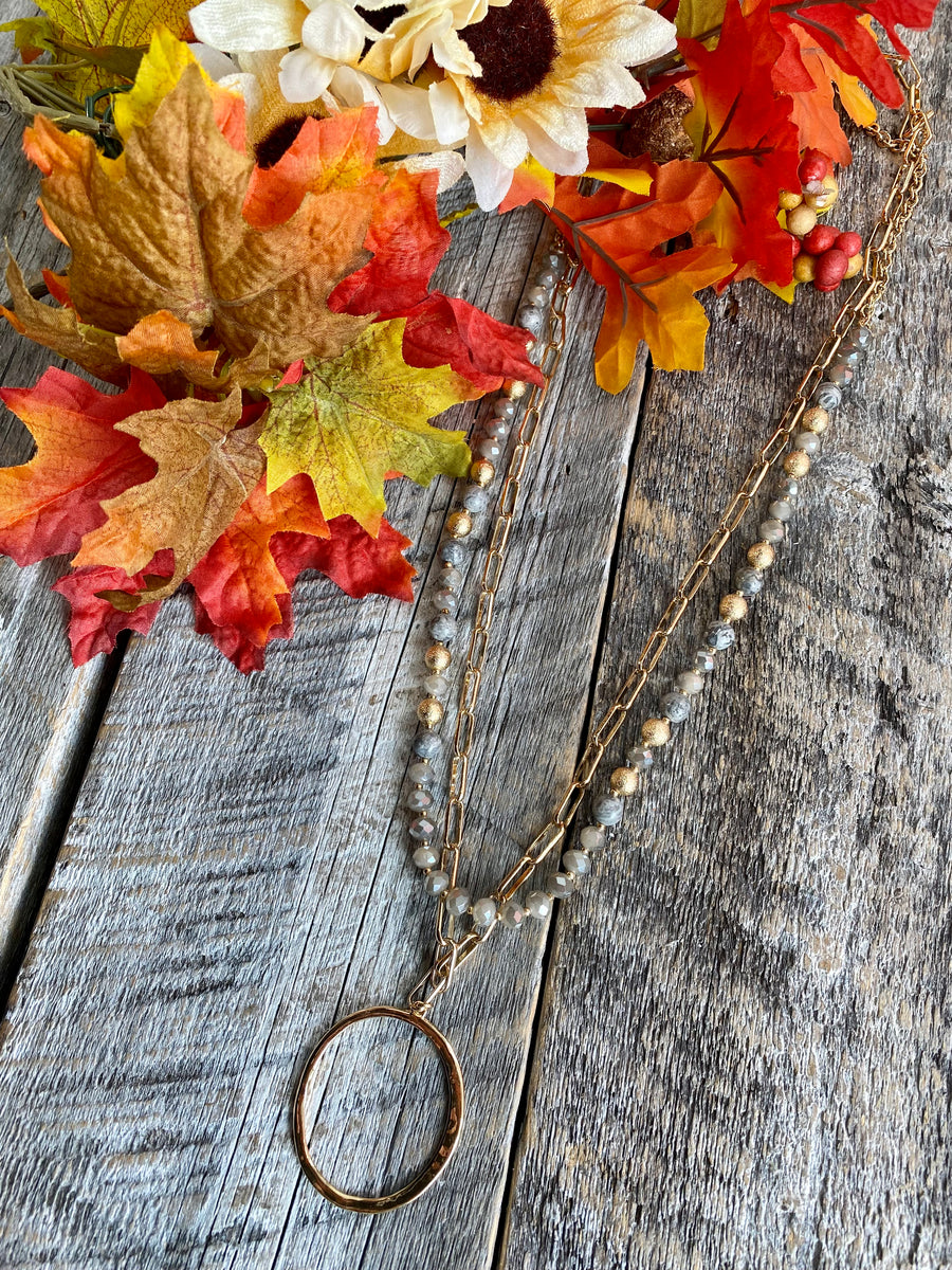 Merx 06-12717-1 Sarah Long Pendant Necklace w/Beads - Gold/Grey