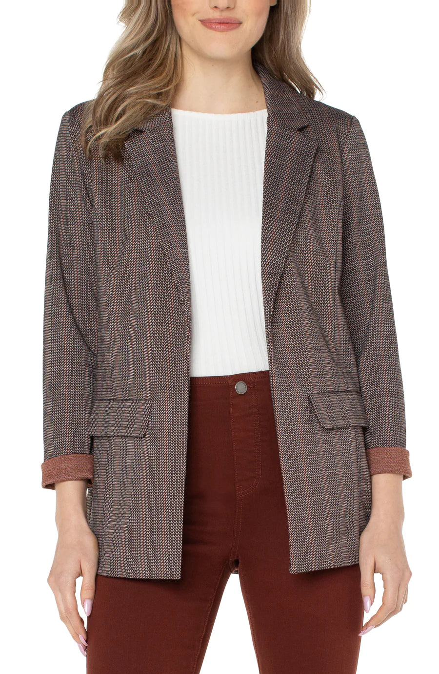 Dani Boyfriend Blazer w/Princess Dart - Black/Brick Jacquard