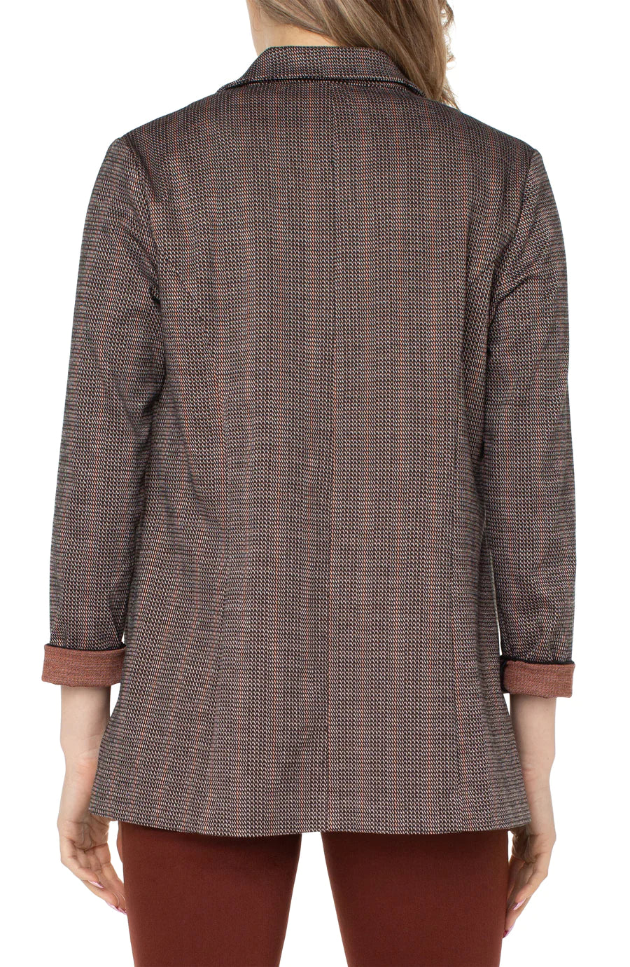 Dani Boyfriend Blazer w/Princess Dart - Black/Brick Jacquard