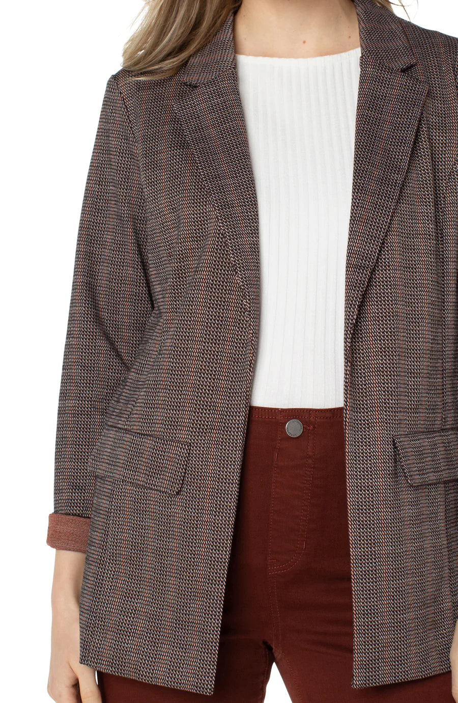 Dani Boyfriend Blazer w/Princess Dart - Black/Brick Jacquard
