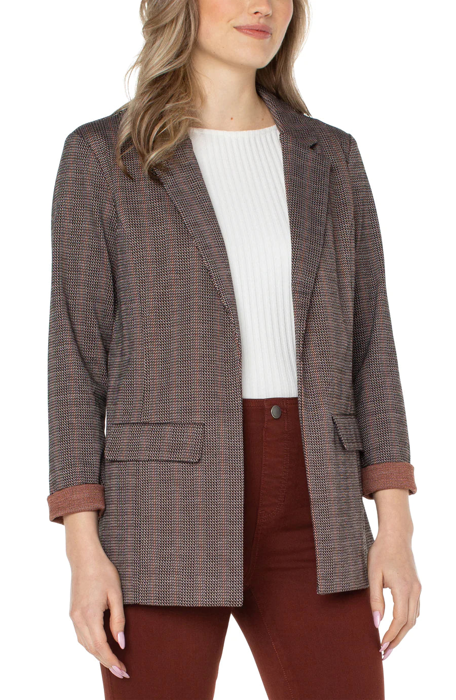 Dani Boyfriend Blazer w/Princess Dart - Black/Brick Jacquard