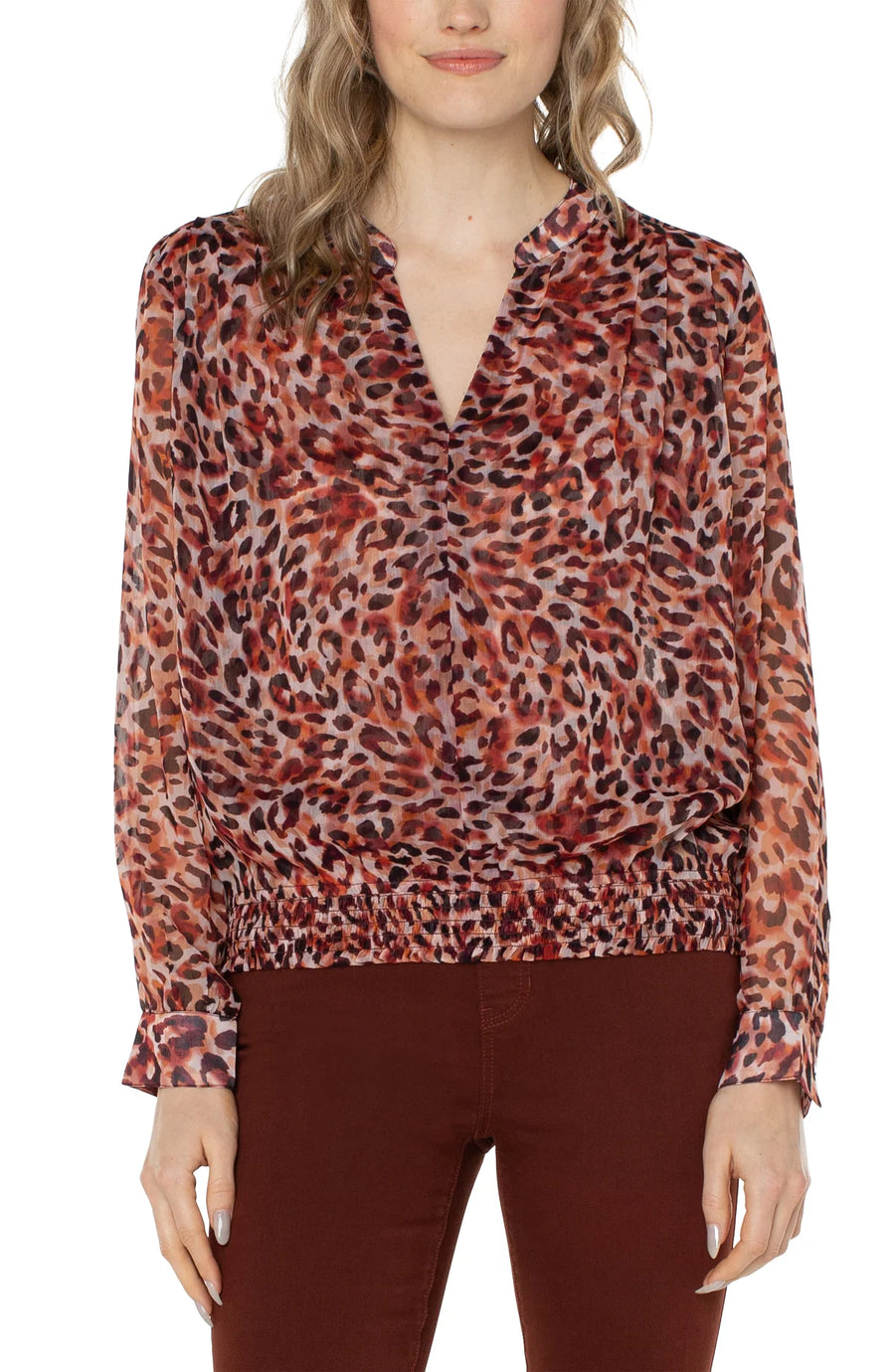 Liverpool LM8A35PCP09 Long Sleeve Blouse - Watercolor Cheetah Print