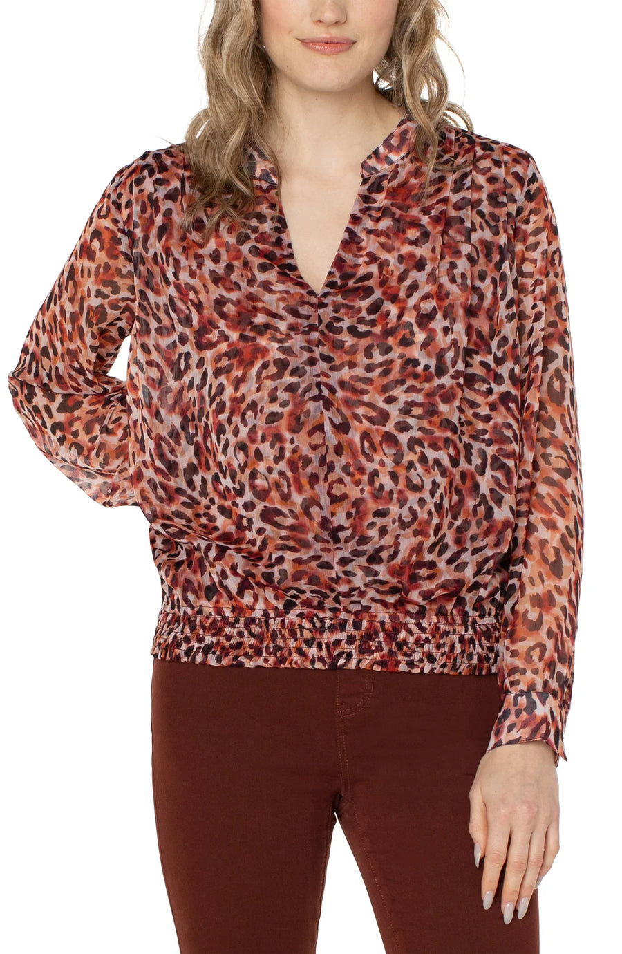 Liverpool LM8A35PCP09 Long Sleeve Blouse - Watercolor Cheetah Print