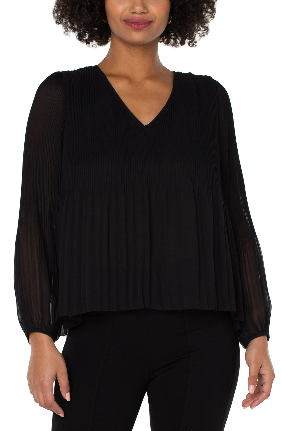 Liverpool LM8B16HD4 Pleated Long Sleeve Blouse - Black