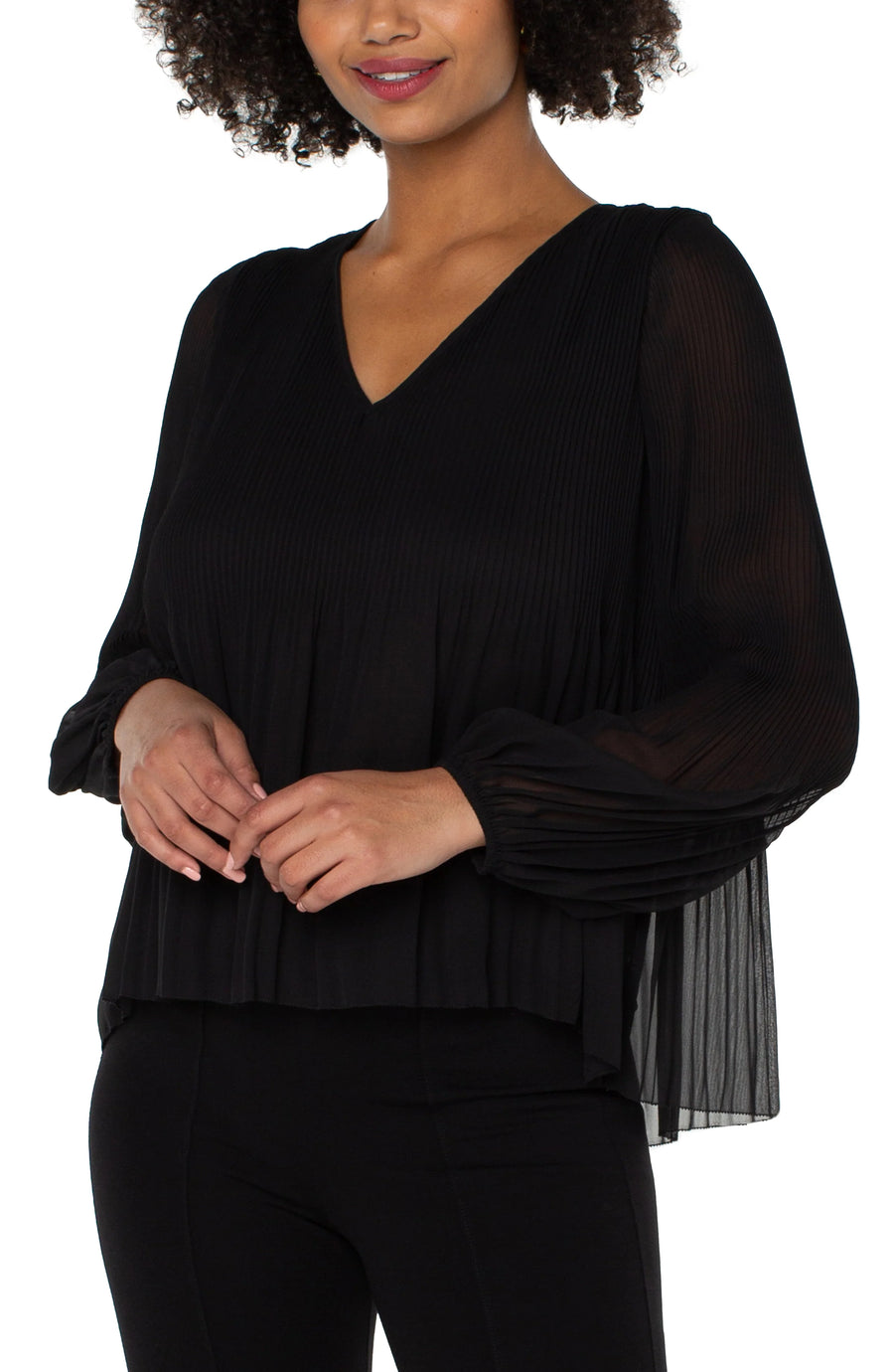 Liverpool LM8B16HD4 Pleated Long Sleeve Blouse - Black