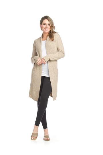 Papillon PT-13303 Ribbed Pointelle Cardigan - Taupe