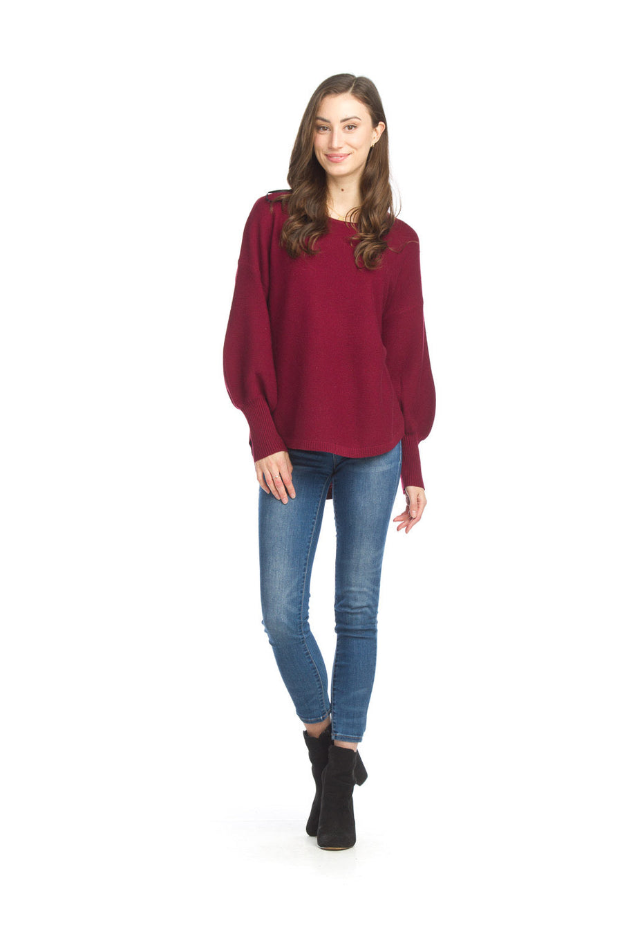Papillon ST-15291 Balloon Sleeve Sweater - Burgundy