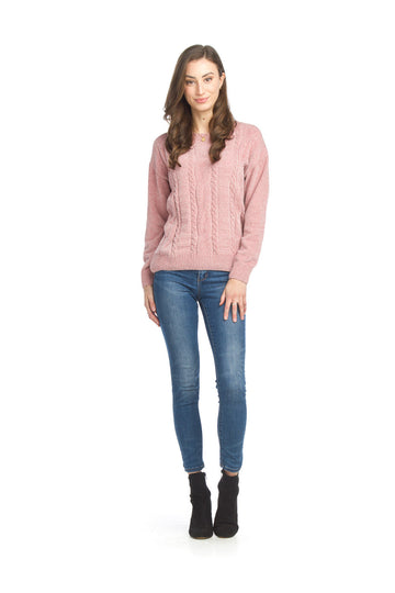 Papillon ST-15266 Chenille Cable Knit Sweater - Pink