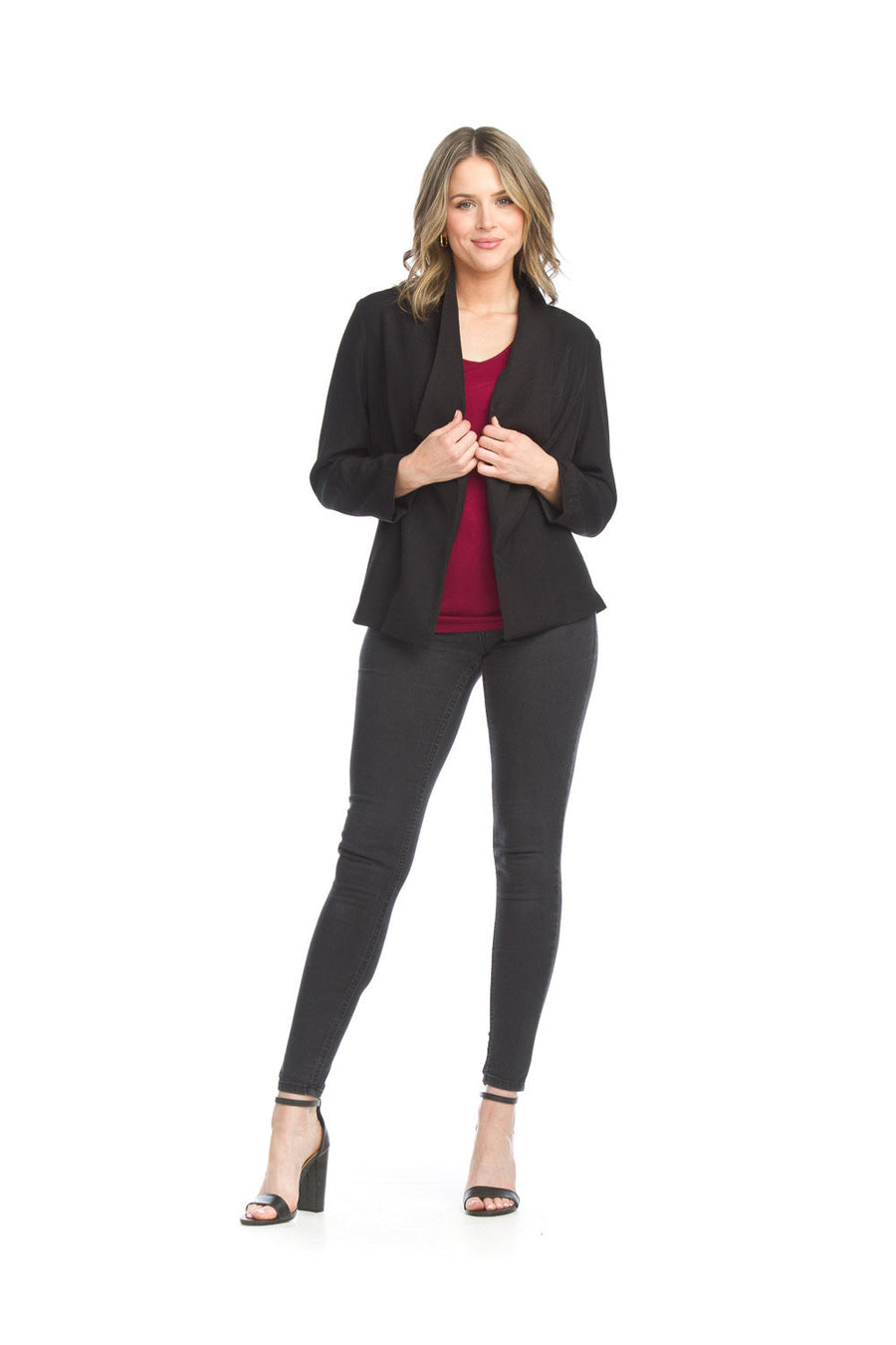 Papillon JT-15719 Drape Neck Blazer - Black