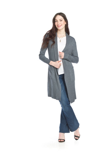 Papillon PT-13303 Ribbed Pointelle Cardigan - Charcoal