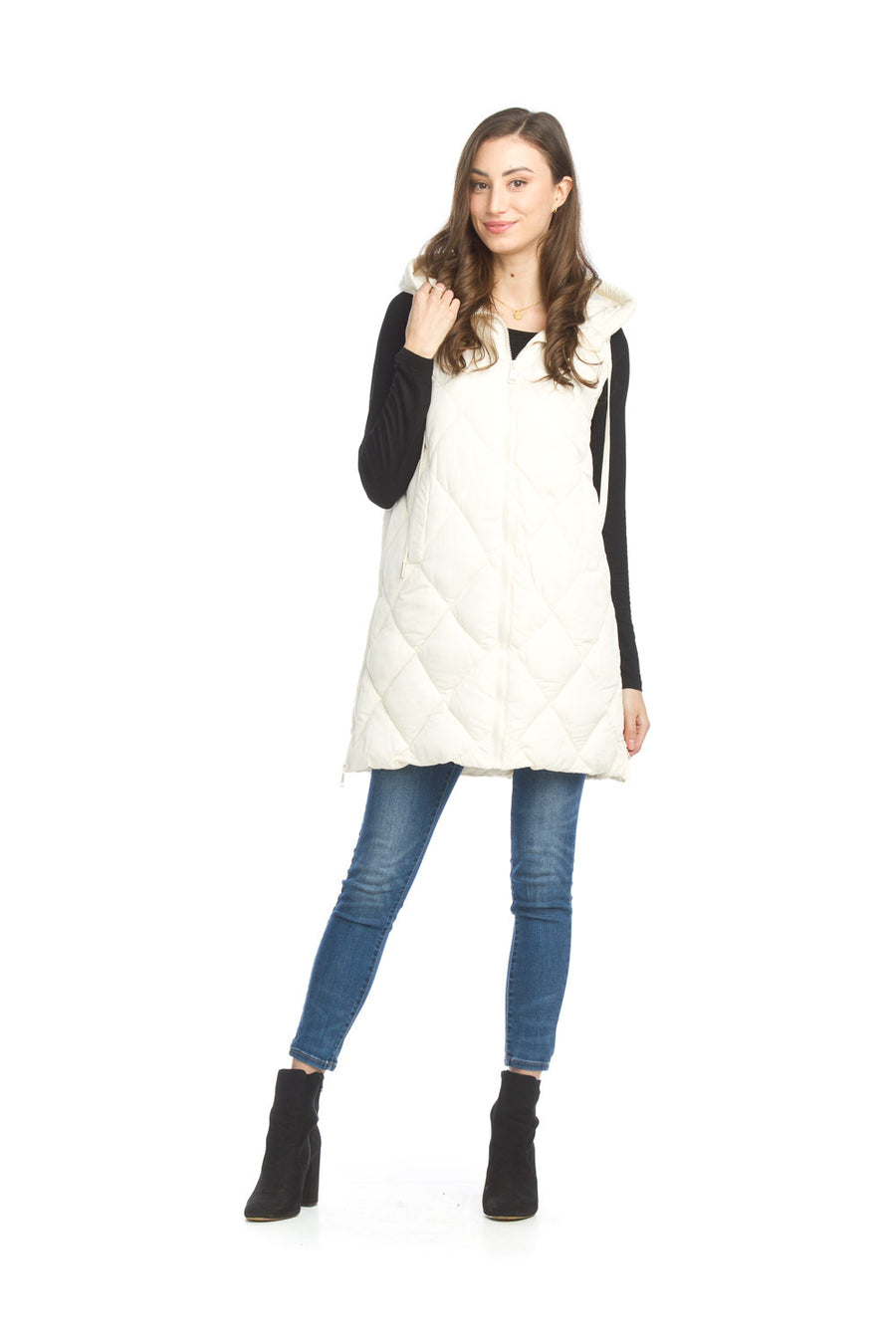 Papillon JT-13752 Puffer Hooded Vest - Cream