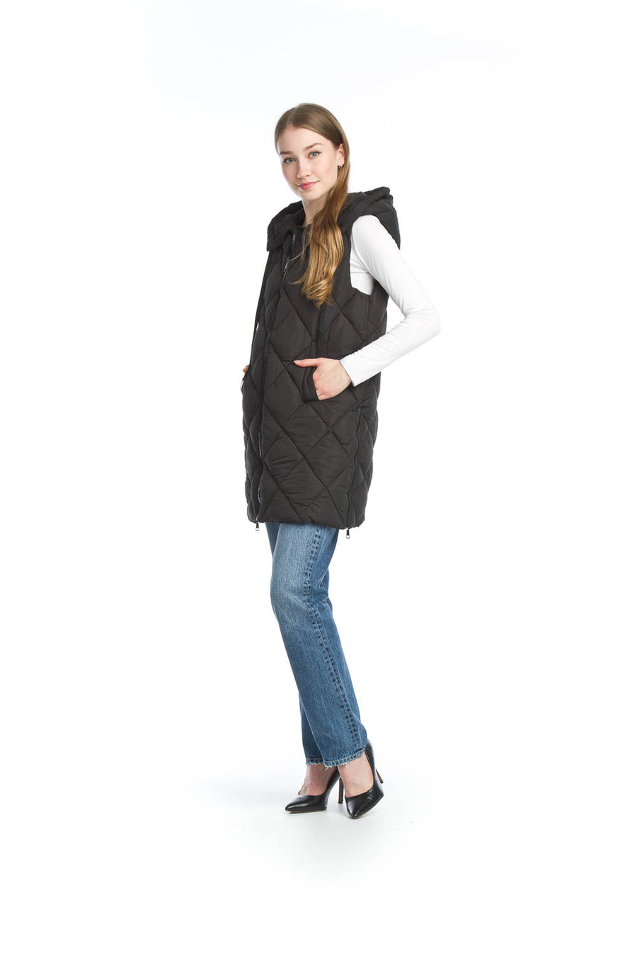 Papillon JT-13752 Puffer Hooded Vest -  Black