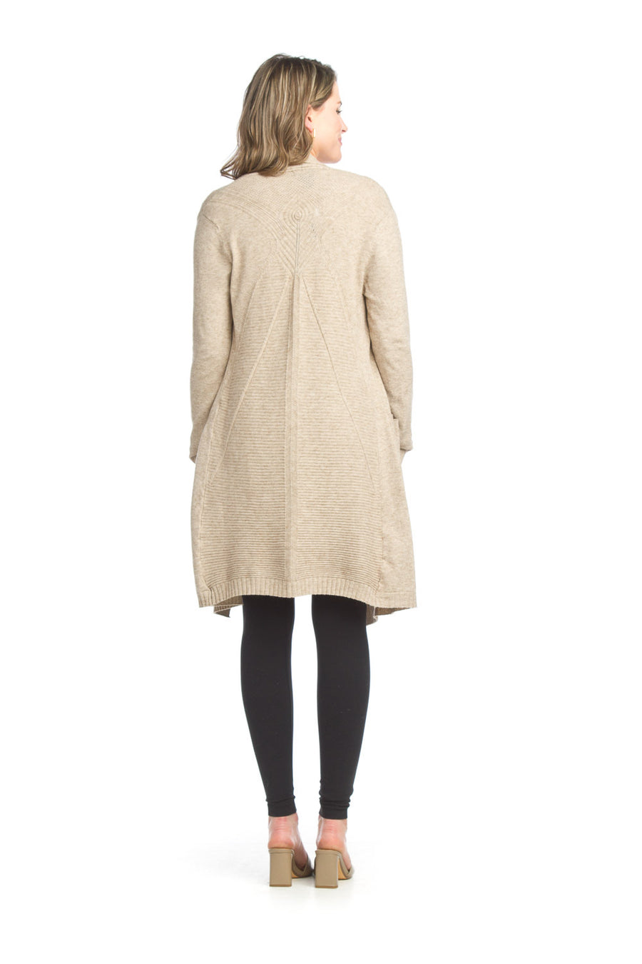 Papillon PT-13303 Ribbed Pointelle Cardigan - Taupe
