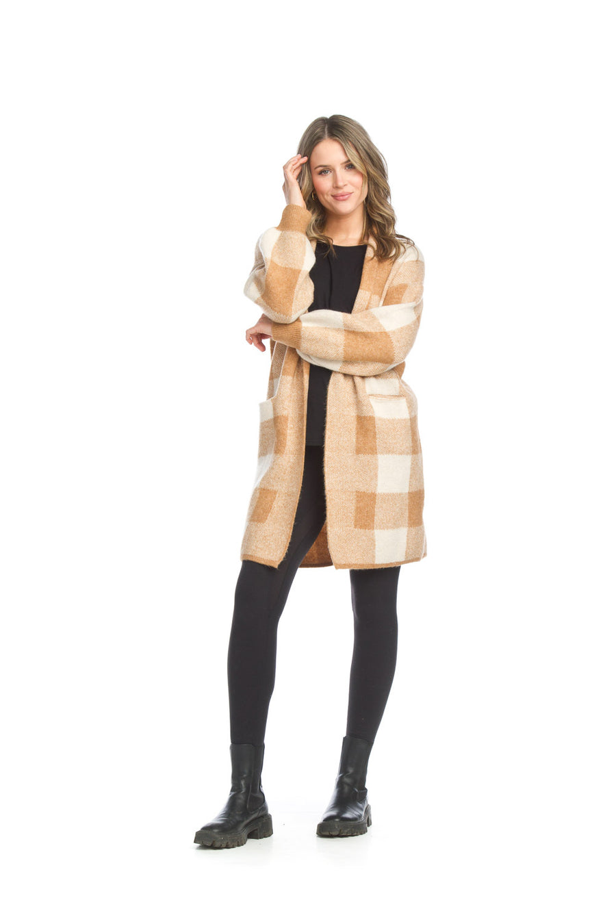 Papillon JT-15704 Knitted Check Jacket - Camel