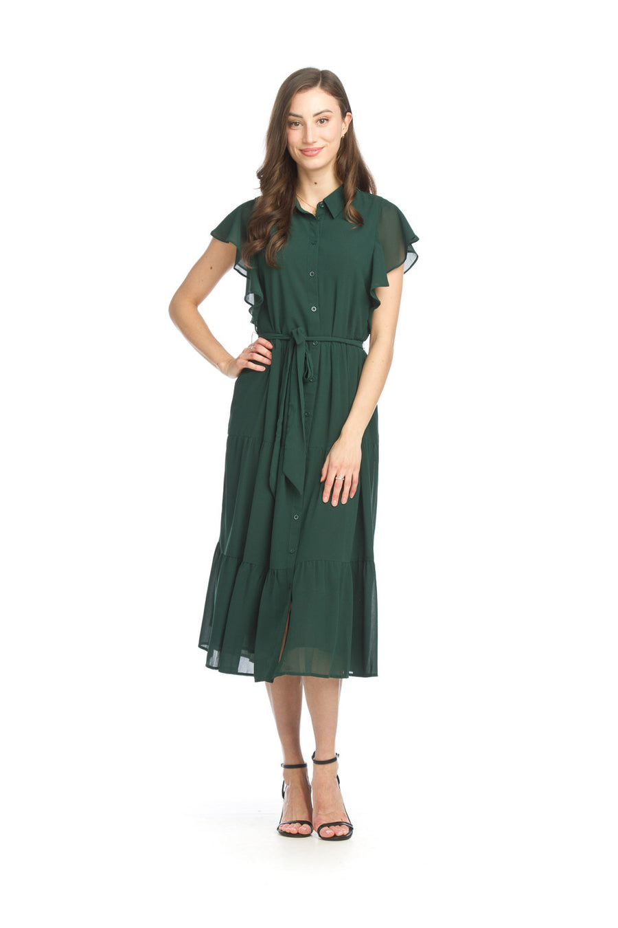 Papillon PD-15532 Collared Button Front Dress - Emerald