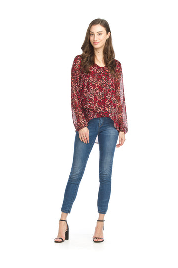 Papillon PT-15016 Floral Georgette Blouse - Red