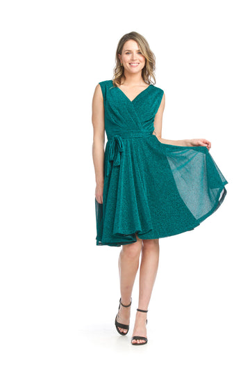 Papillon PD-15519 Sparkle Stretch Wrap Dress - Emerald