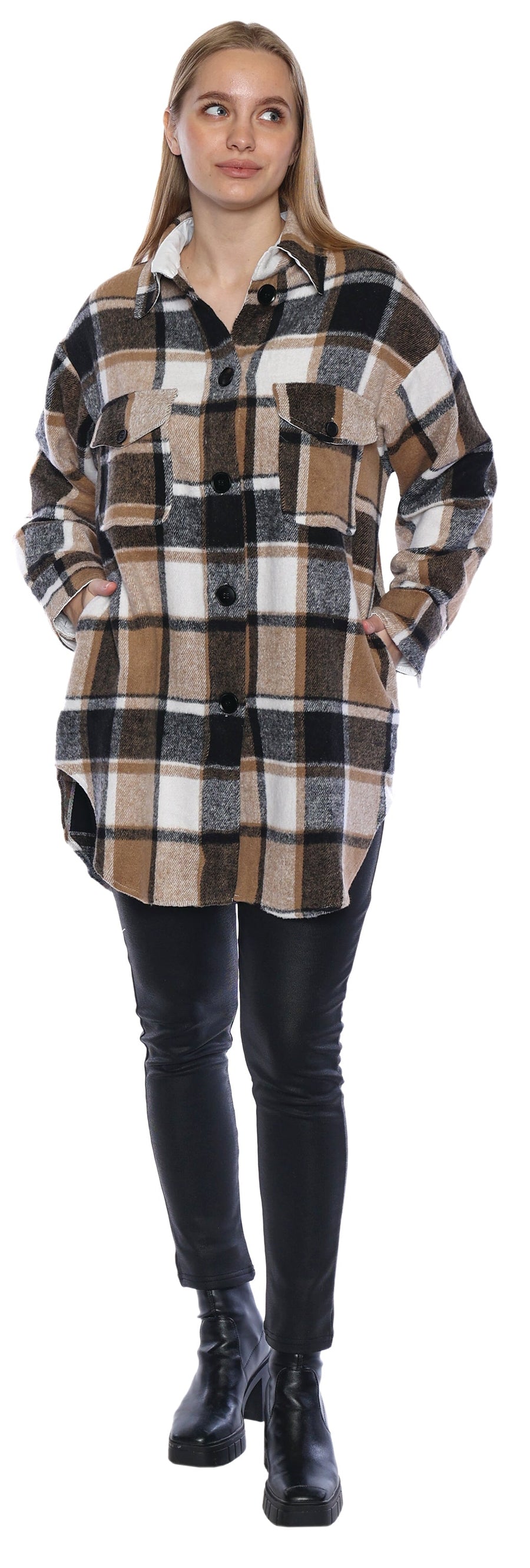 Rory Plaid Shacket - Taupe/Black