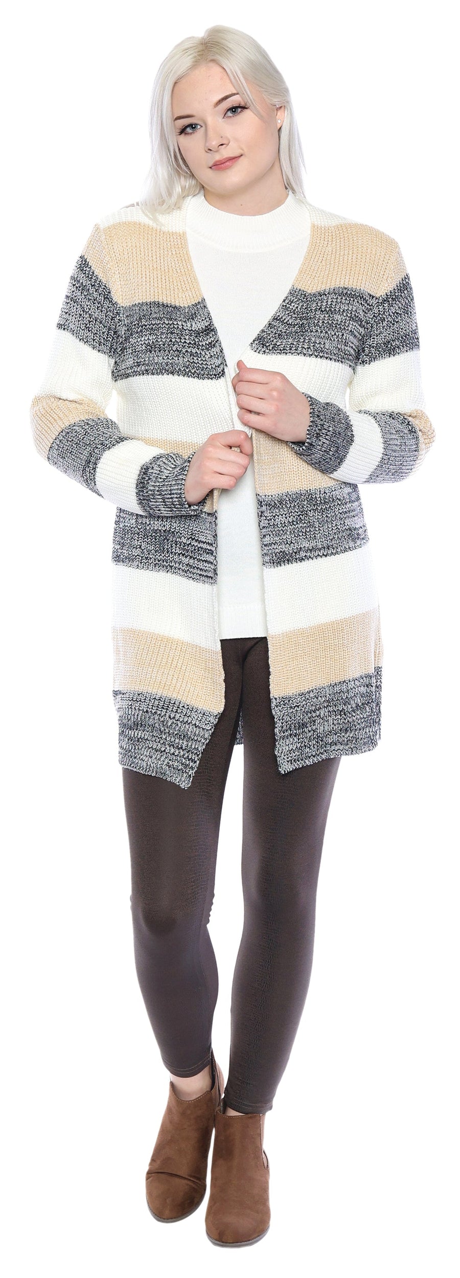 Papa T4682 Chelsey Striped Cardigan - Beige
