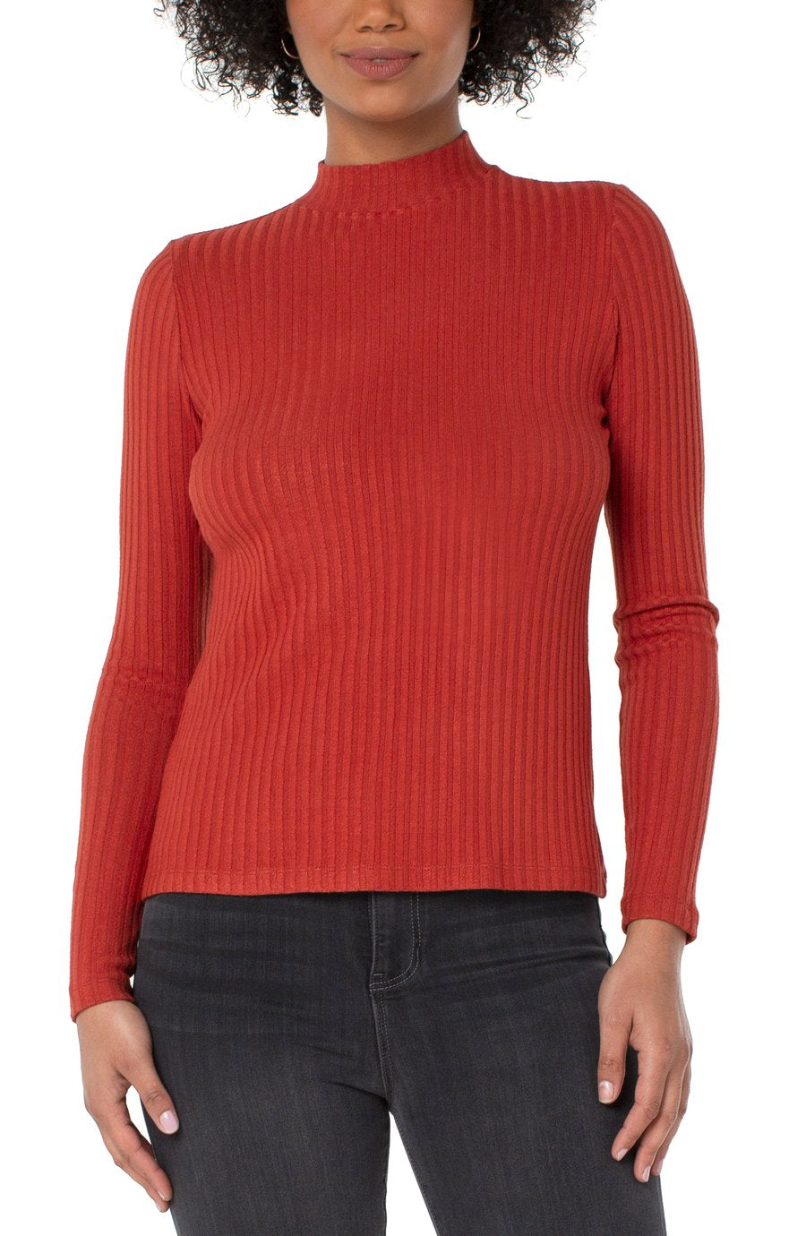 Liverpool LM8229K61 Mock Neck Long Sleeve Tee - Rust