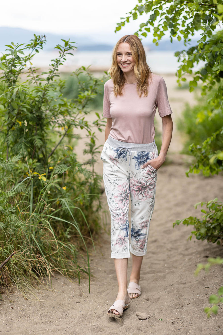Papillon PP-14801 Floral Stretch  Pants - White