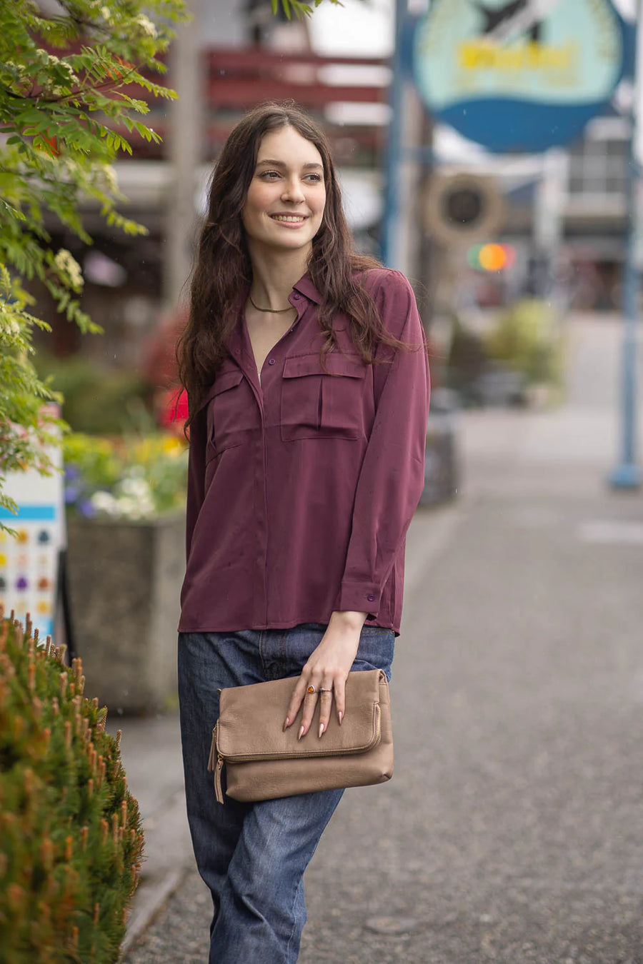 Papillon PT-11048 Collared Button Front Blouse - Plum
