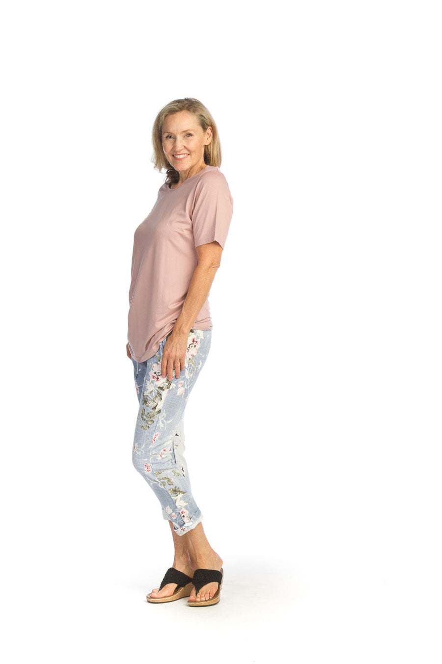 Papillon PP-12811 Stretch Floral Jean Pants - Blue Floral Print
