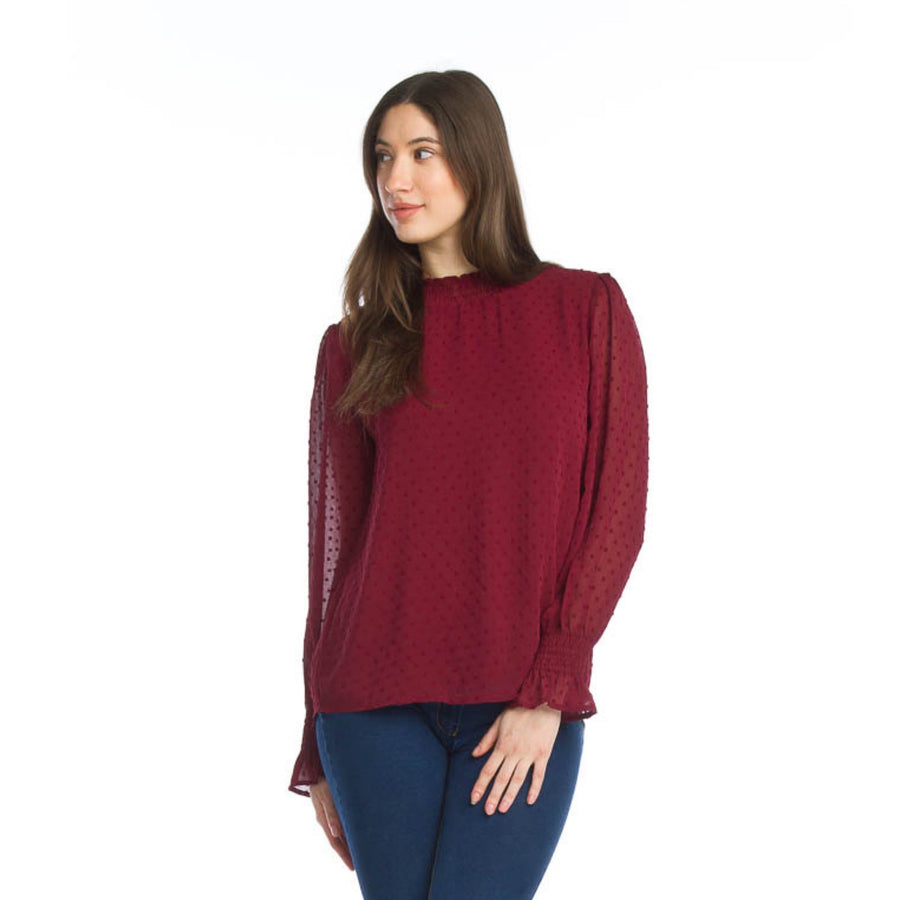 Papillon PT-06016 Mock Neck Blouse - Wine