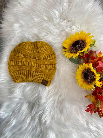 CC Beanie Hat-20A Knitted Beanie - Mustard