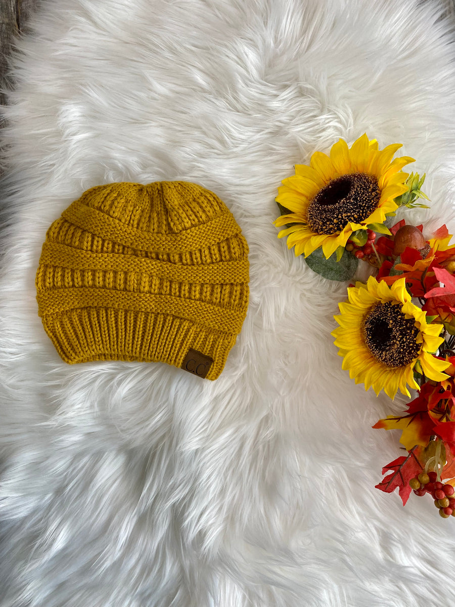 CC Beanie Hat-20A Knitted Beanie - Mustard