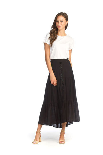 Papillon PS-14905 Tiered Crinkle Cotton Skirt - Black