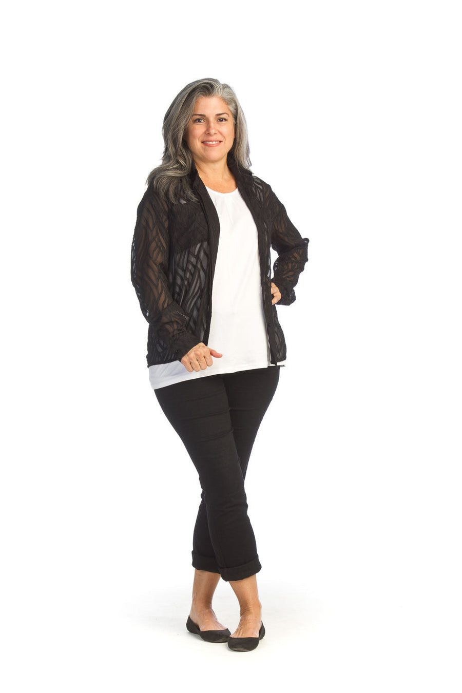 Papillon PT-14014 Burnout Oversized Collared Blouse - Black