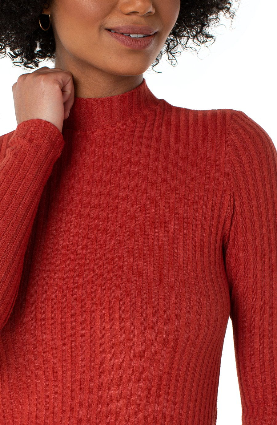Liverpool LM8229K61 Mock Neck Long Sleeve Tee - Rust