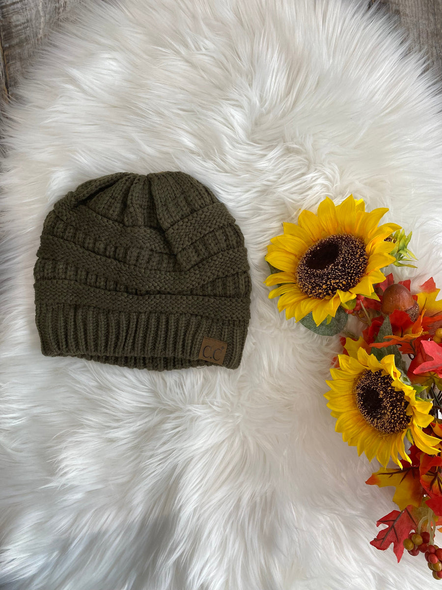 CC Beanie Hat-20A Knitted Beanie - Olive