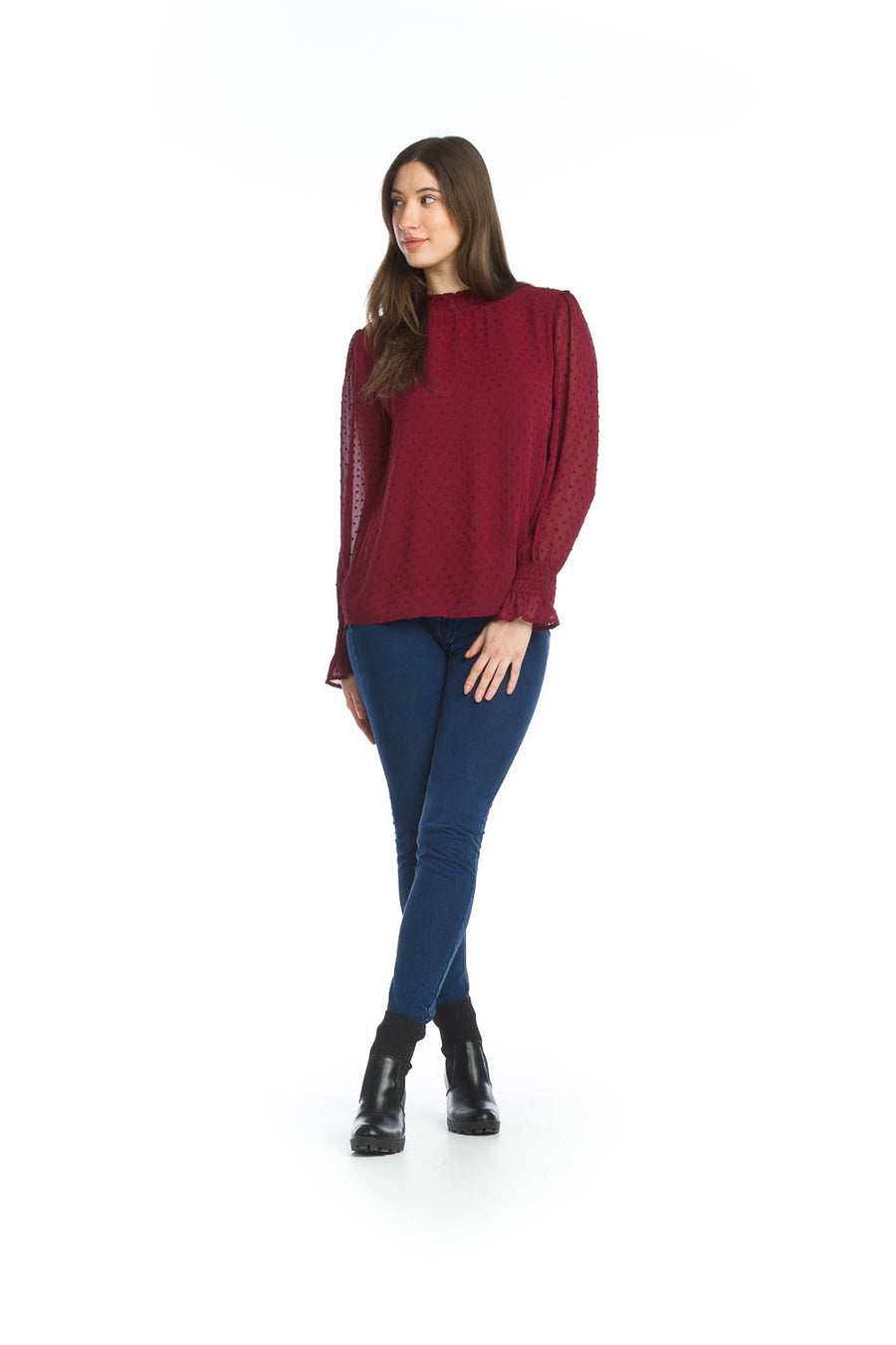 Papillon PT-06016 Mock Neck Blouse - Wine